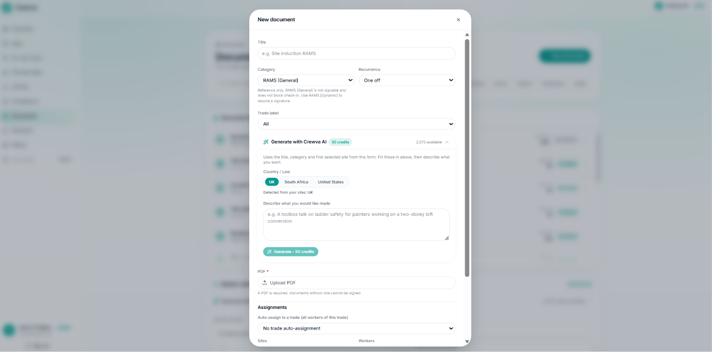 Crewva documents screen